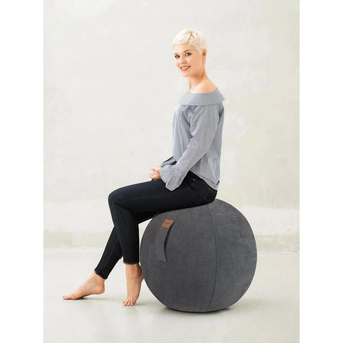 Sitting-Ball Sitzball ALFA 65cm, Veloursoptik, Büro, Ergonomisch, Anthrazit – Bild 3