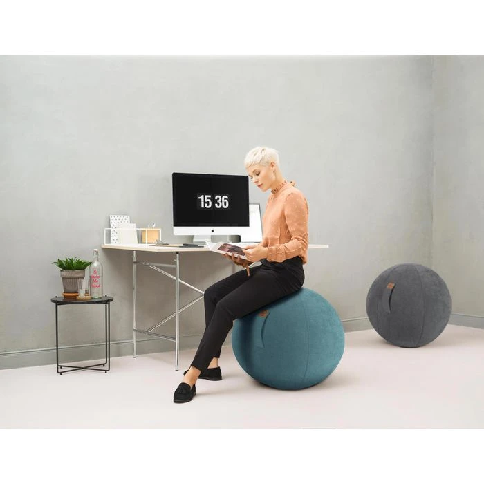 Sitting-Ball Sitzball ALFA 65cm, Veloursoptik, Büro, Ergonomisch, Anthrazit – Bild 4