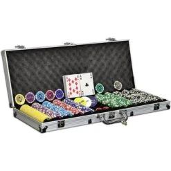 Nexos Pokerkoffer FP32509, 500 Chips, Aluminium-Koffer, 2 Decks, Dealer Button, Würfel